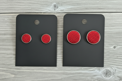 Metallic Pebble Leather Handmade Stud Earrings - Two Sizes