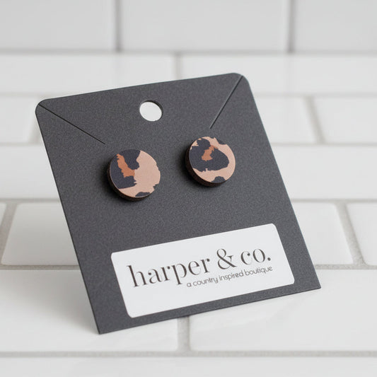 Leopard Wooden Handmade Stud Earrings - 2 Colors