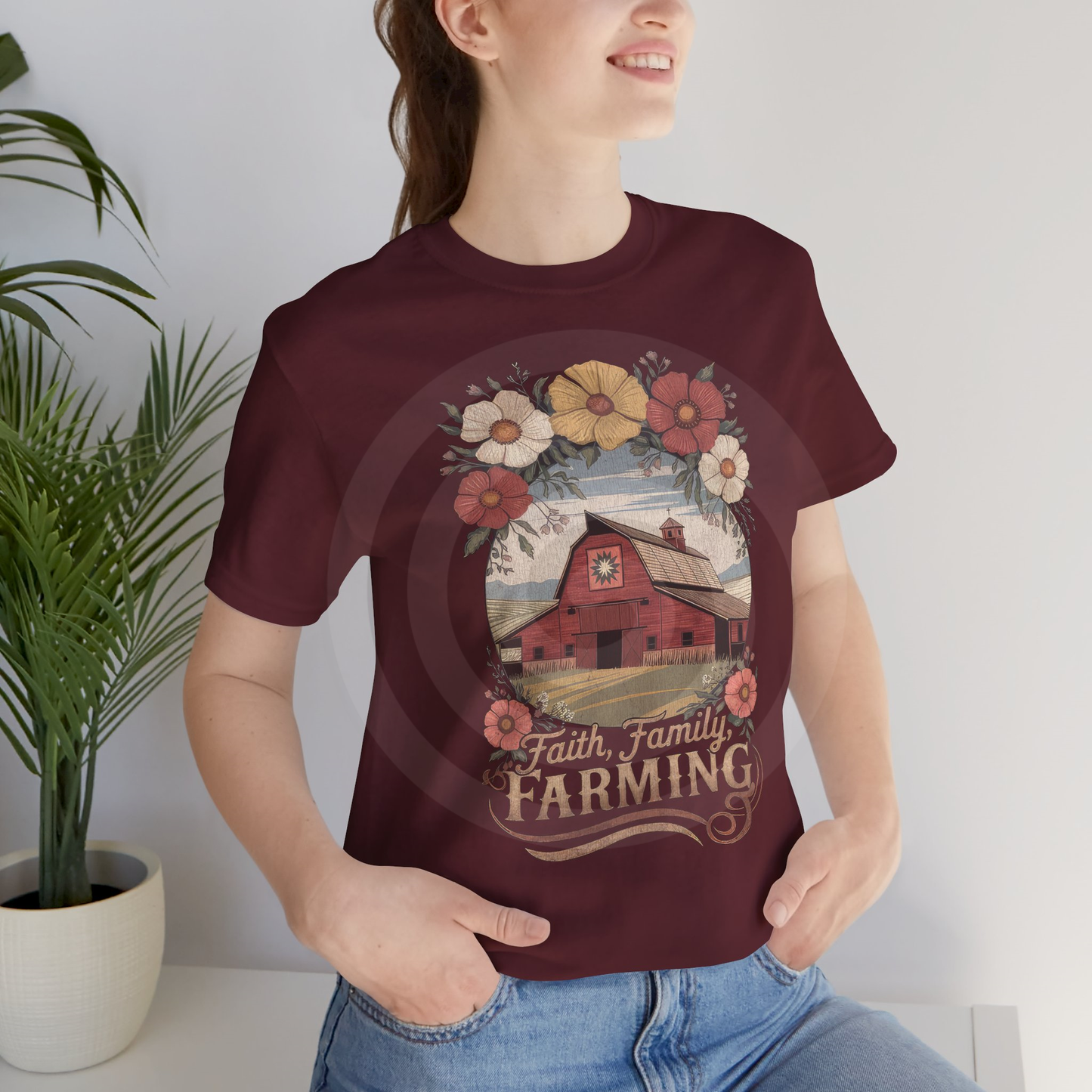 Faith, Family, Farming Barn Floral Tee — Rustic Country Farmhouse Graphic T-Shirt - Multiple Colors