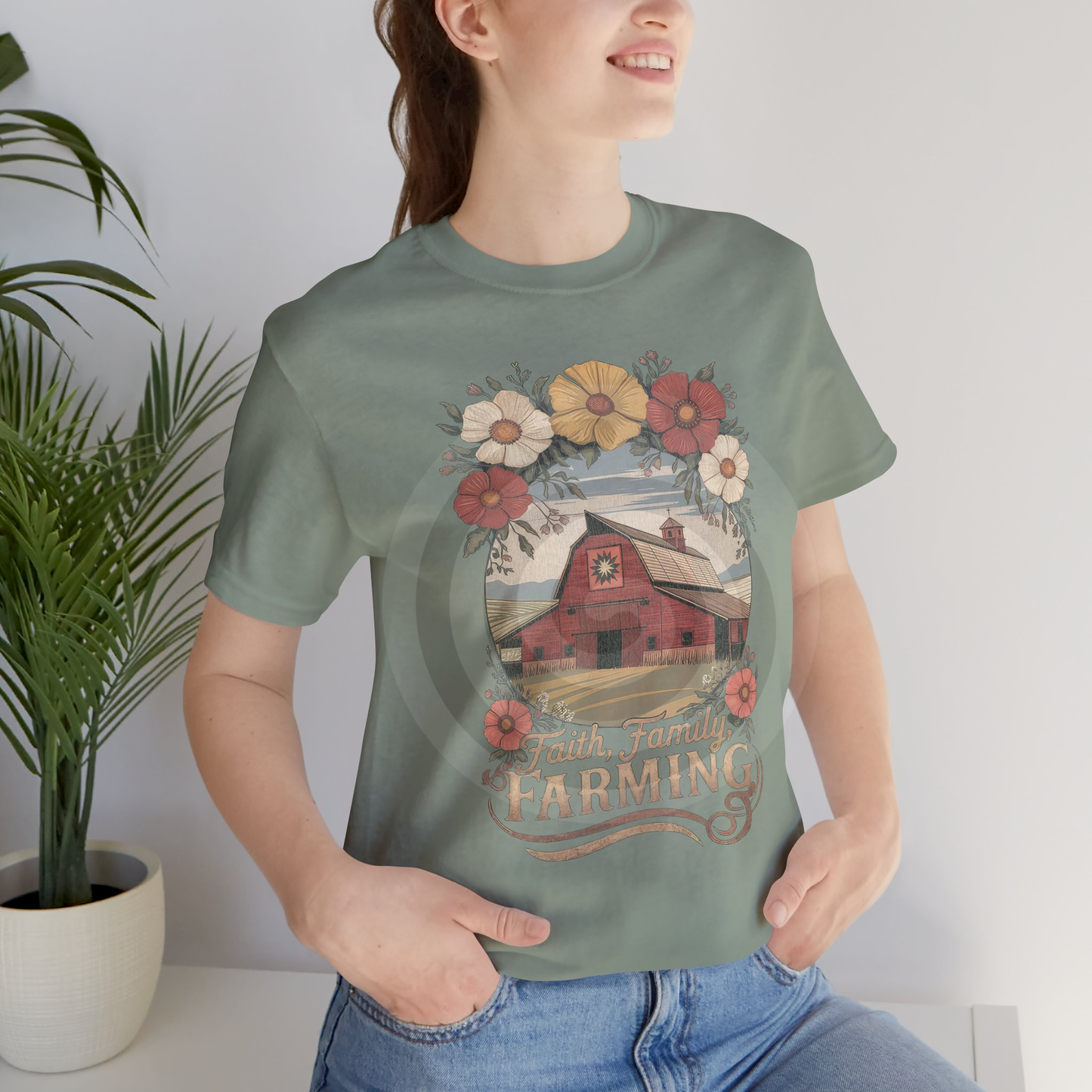 Faith, Family, Farming Barn Floral Tee — Rustic Country Farmhouse Graphic T-Shirt - Multiple Colors