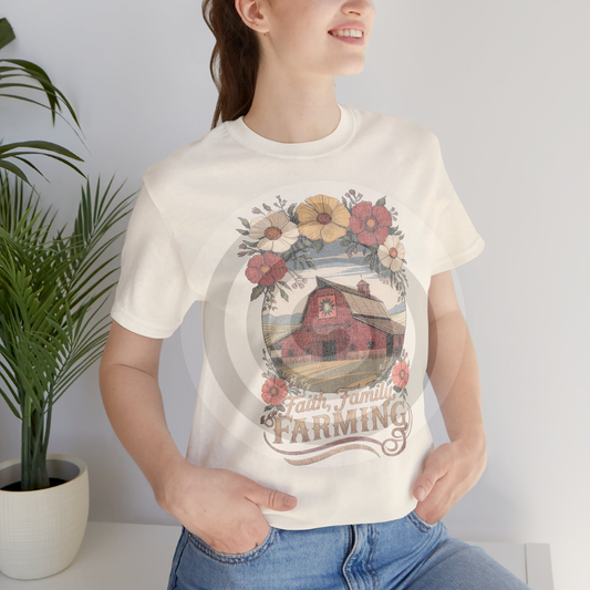 Faith, Family, Farming Barn Floral Tee — Rustic Country Farmhouse Graphic T-Shirt - Multiple Colors