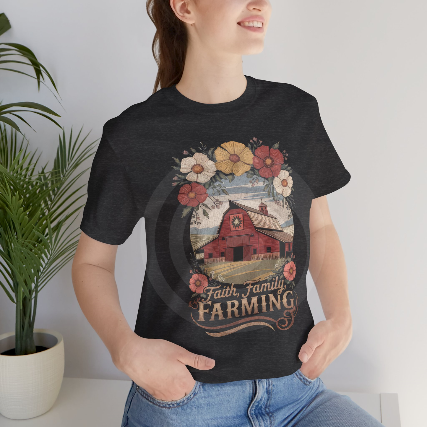 Faith, Family, Farming Barn Floral Tee — Rustic Country Farmhouse Graphic T-Shirt - Multiple Colors