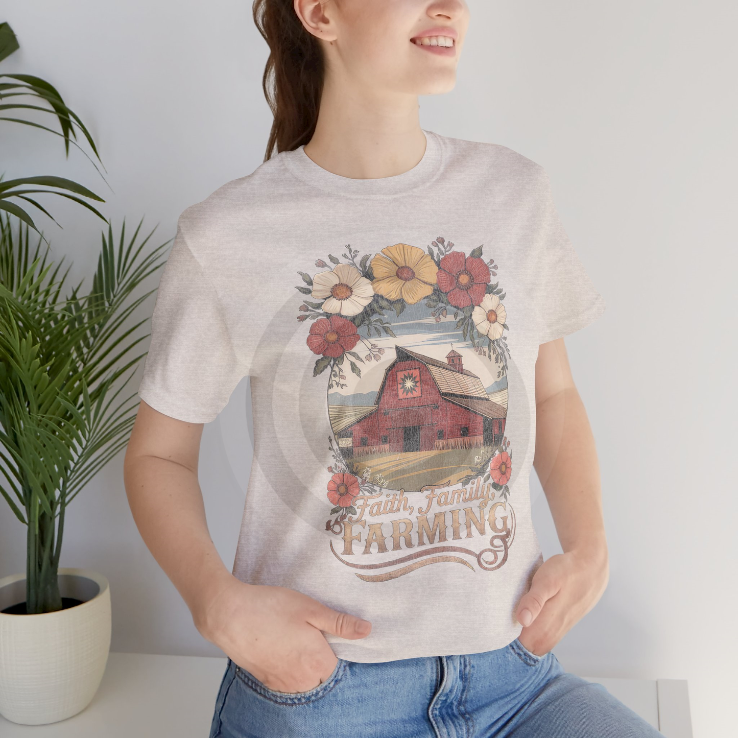 Faith, Family, Farming Barn Floral Tee — Rustic Country Farmhouse Graphic T-Shirt - Multiple Colors