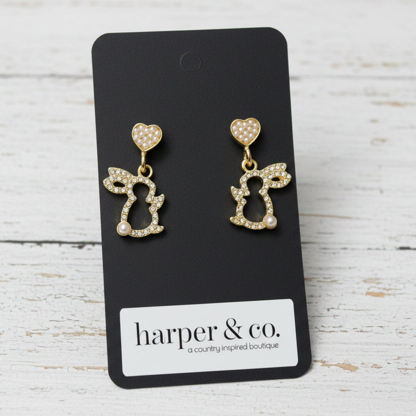 Bunny Faux Pearl and Rhinestone Drop Earrings