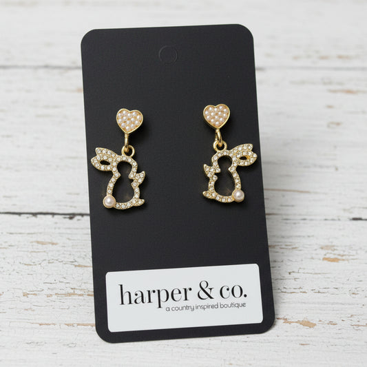 Bunny Faux Pearl and Rhinestone Drop Earrings