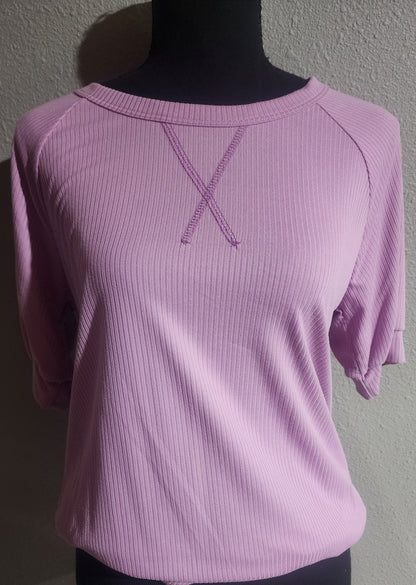 Heimish Puff Sleeve Solid Ribbed Top
