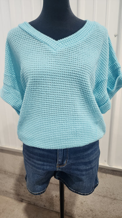 V-Neck Lightweight Sweater Crochet Knit Full Size Top