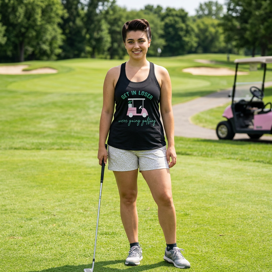 Get in Loser Women's Flowy Racerback Tank — Funny Golf Tank Top