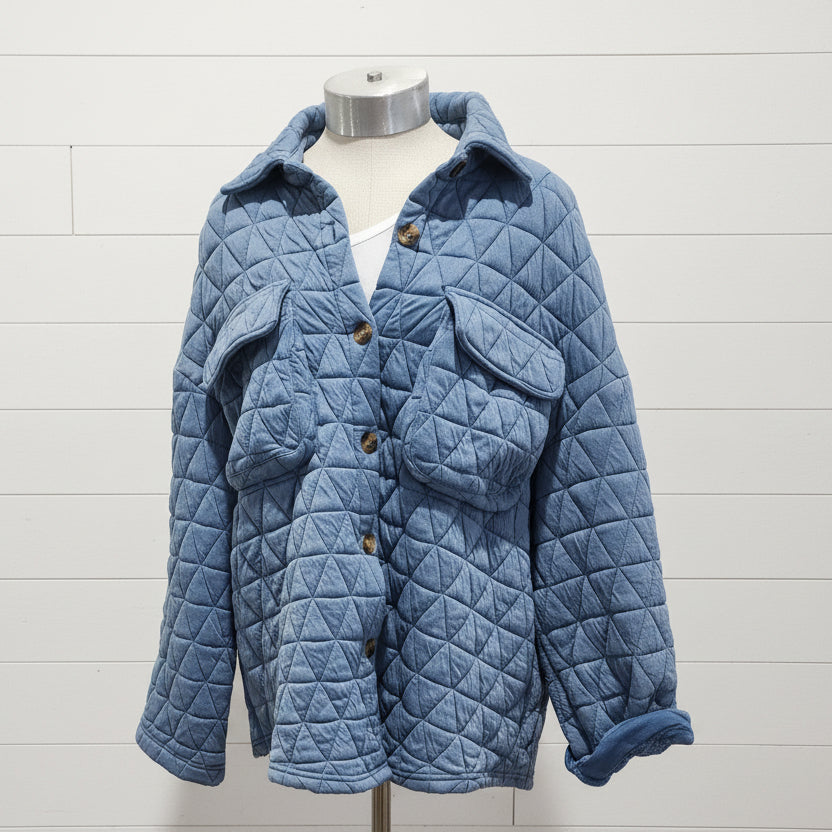 Double Take Button Up Quilted Shacket with Chest Pockets