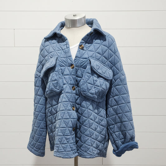 Double Take Button Up Quilted Shacket with Chest Pockets