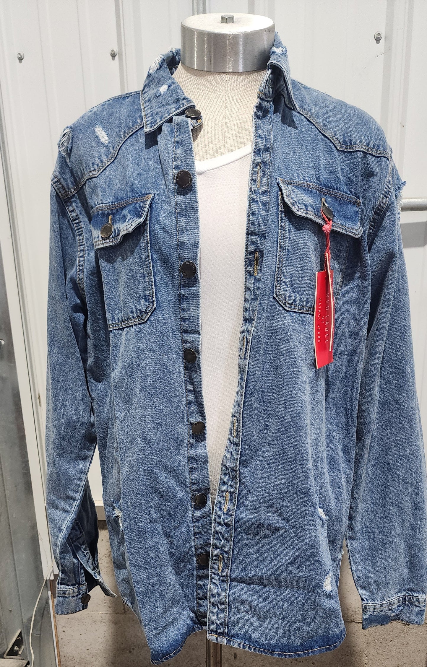 Blue Age Distressed Denim Shirt Medium Wash