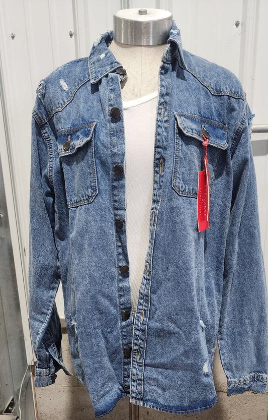 Blue Age Distressed Denim Shirt Medium Wash