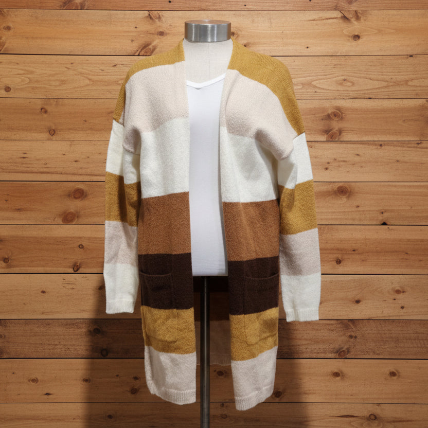 Woven Right Color Block Dropped Shoulder Cardigan