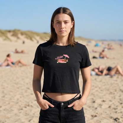 Hot Dog Summer - Organic Rib Baby Tee — Pink Floral Diner Dachshund Weenie Dog Graphic