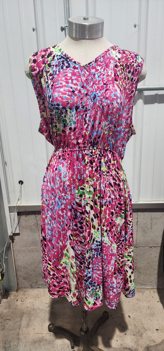 Bless Your Heart V-Neck Dress in Neon Fuchsia