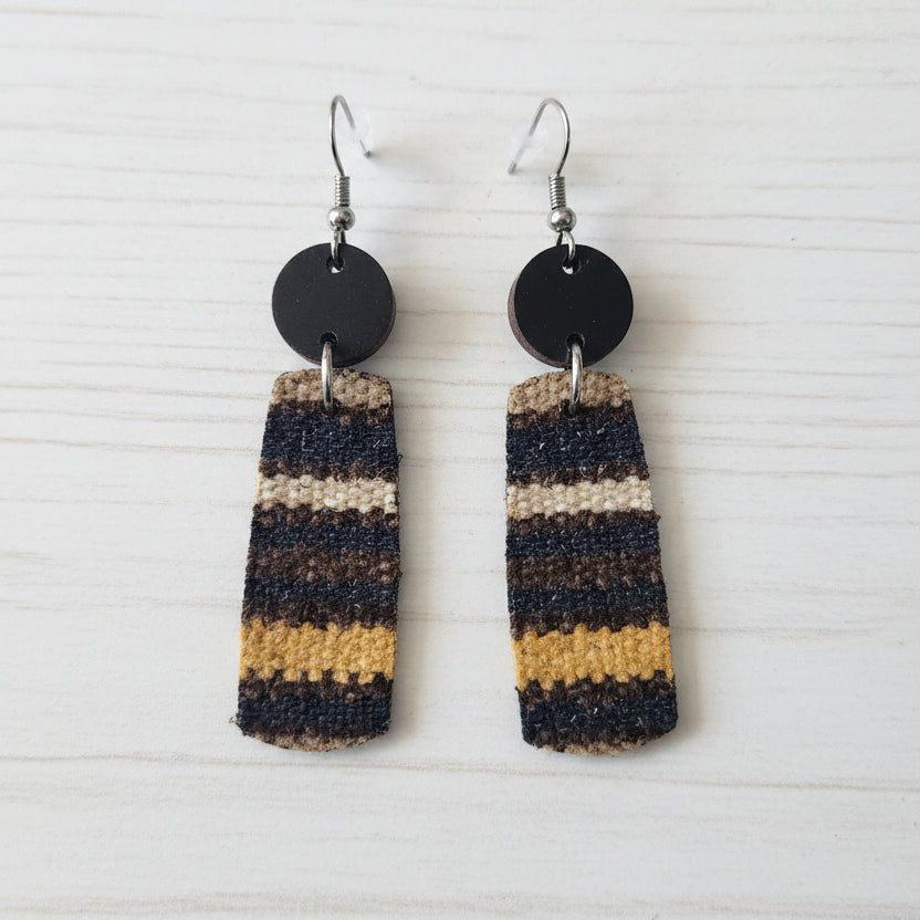 Striped Tweed and Wood Handmade Earrings