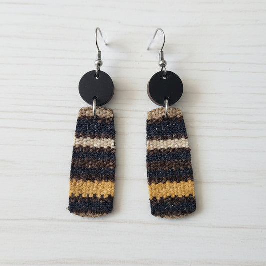 Striped Tweed and Wood Handmade Earrings