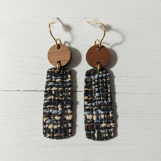 Tweed and Wood Handmade Earrings