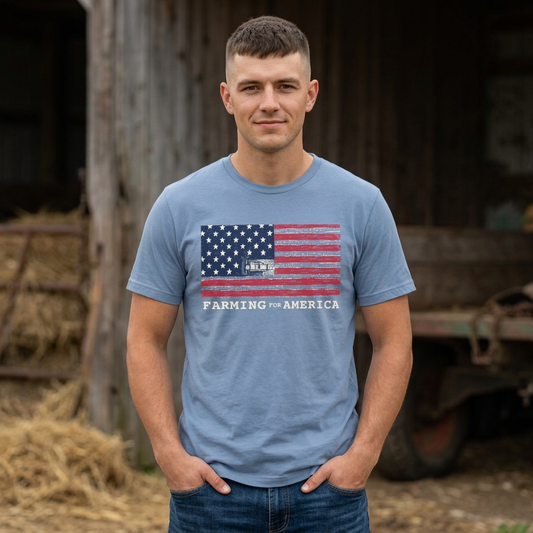 Farming for America T-Shirt — Vintage American Flag Farm Tee