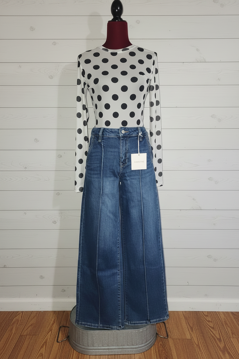 Lovervet by VERVET Full Size High Rise Dark Wash Pintuck Wide Leg Jeans