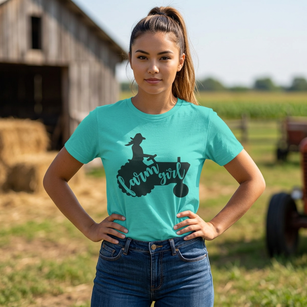 Farm Girl T-Shirt — Rustic Tractor Silhouette Tee for Country Women