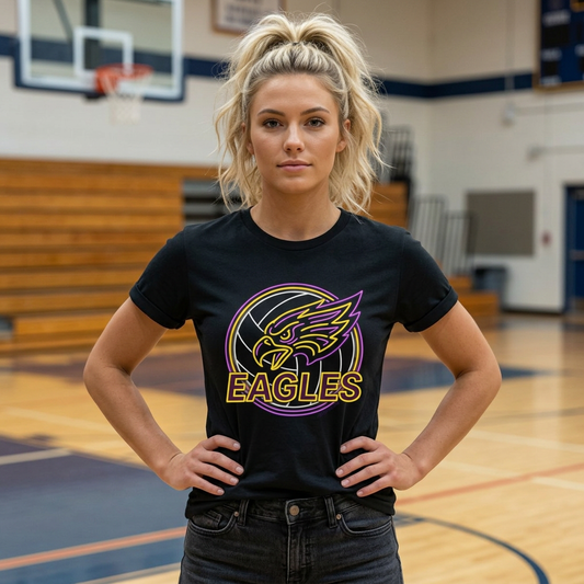Eagles Volleyball Team Tee — Retro Neon Eagle Logo Shirt