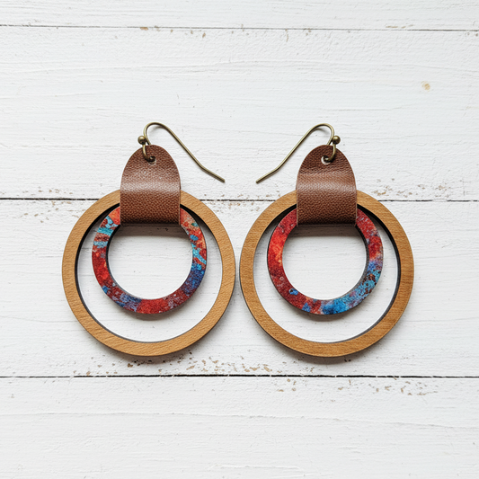 Fall Handmade Wooden and Leather Earrings
