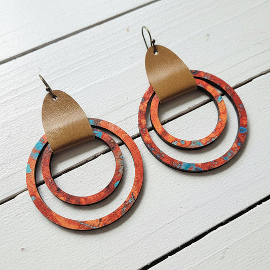 Fall Handmade Wooden and Leather Earrings