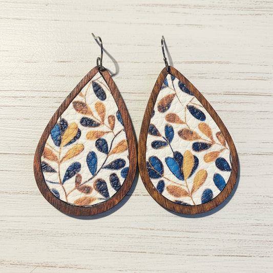 Tear Shaped Handmade Wooden Faux Leather Earrings