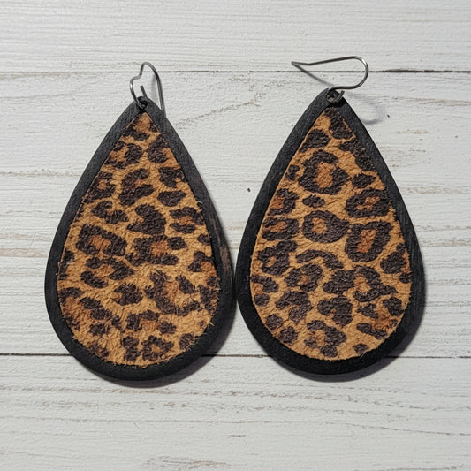 Tear Shaped Handmade Wooden Faux Leather Earrings