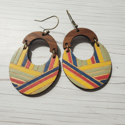 Handmade Wooden Geometric Painted Earrings