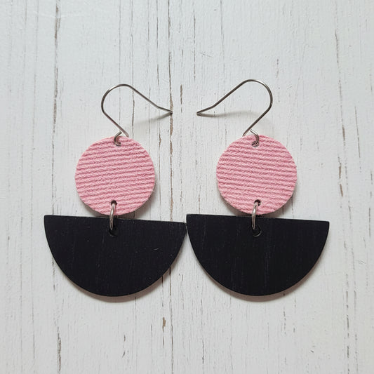 Handmade Geometric Wood and Denim Earrings