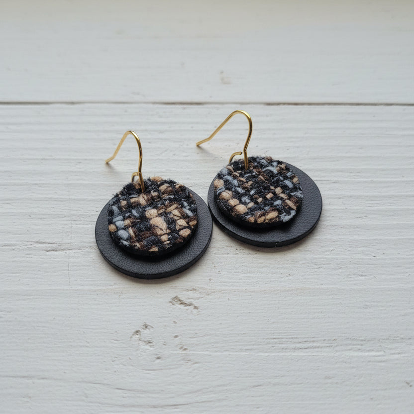 Tweed and Wood Handmade Earrings