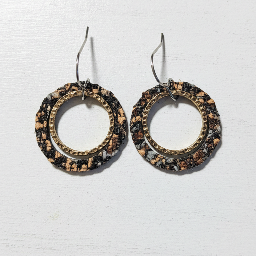 Tweed and Wood Handmade Earrings