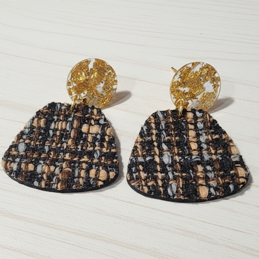 Tweed and Wood Handmade Earrings