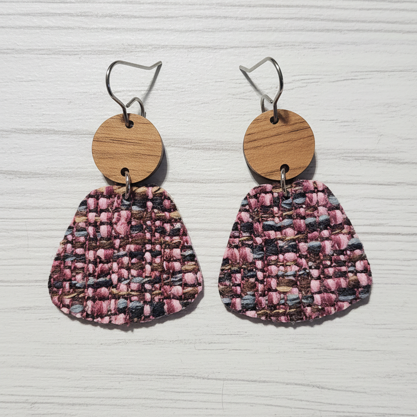 Tweed and Wood Handmade Earrings