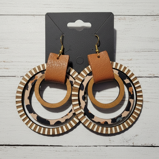 Handmade Leopard and Striped Wooden Earrings