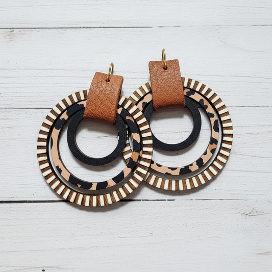 Handmade Leopard and Striped Wooden Earrings