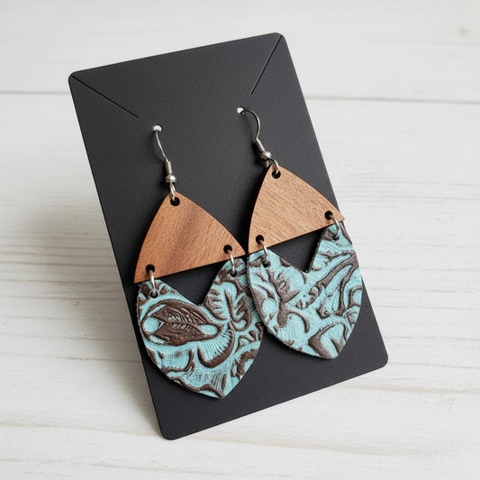 Handmade Wooden and Faux Leather Earrings