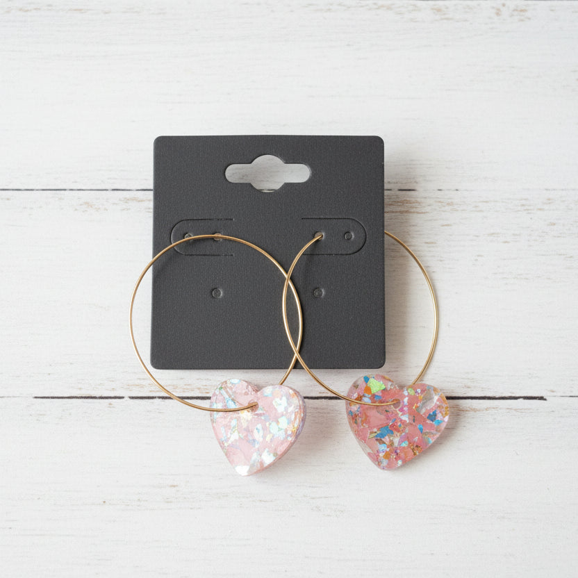 Heart Shaped Mosaic Resin Hook Earrings