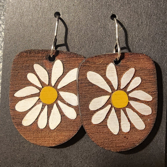 Handmade Wooden Daisy Earrings