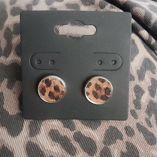 Leopard Faux Leather Handmade Stud Earrings