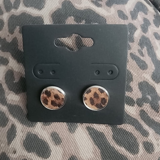Leopard Faux Leather Handmade Stud Earrings
