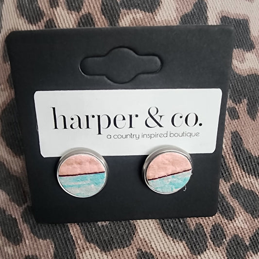 Embossed Faux Leather Handmade Stud Earrings - Multiple Colors