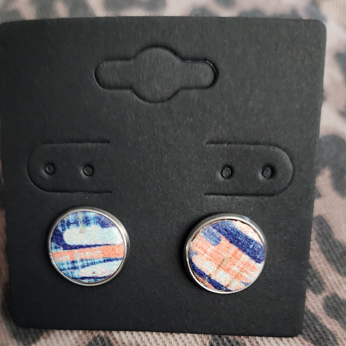 Embossed Faux Leather Handmade Stud Earrings - Multiple Colors