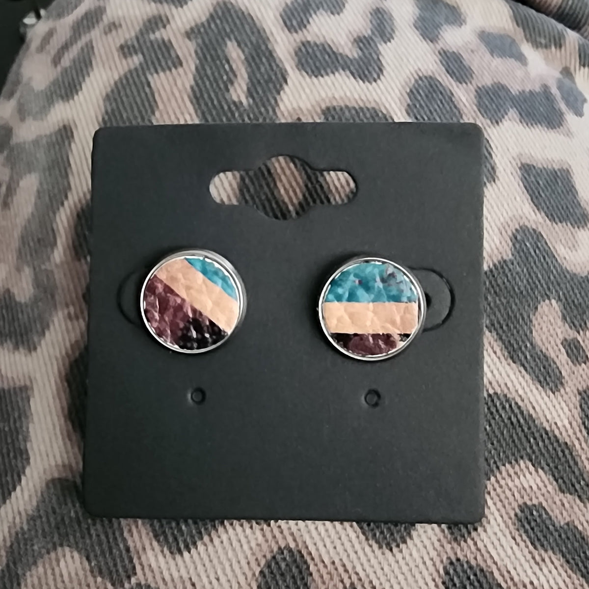 Embossed Faux Leather Handmade Stud Earrings - Multiple Colors