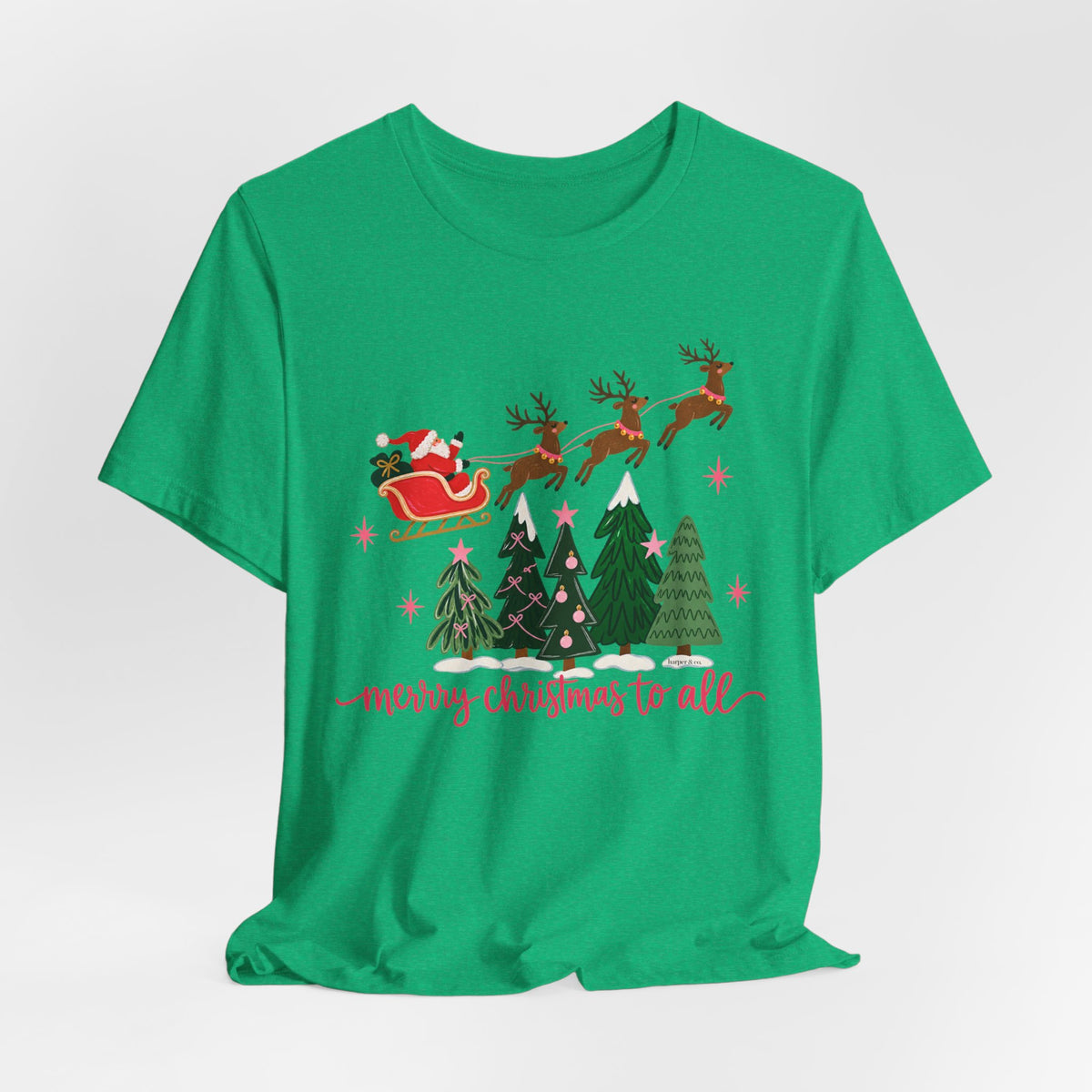 Christmas Tee - 'Merry Christmas to All' Santa Sleigh & Reindeer Holiday T-Shirt