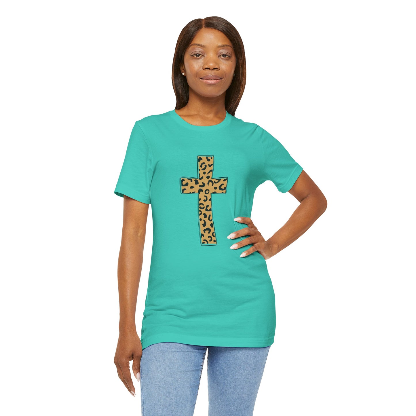 Leopard Cross Bella Canvas Full Size Unisex Jersey Short Sleeve Tee