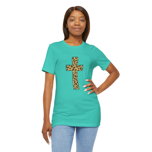 Leopard Cross Bella Canvas Full Size Unisex Jersey Short Sleeve Tee