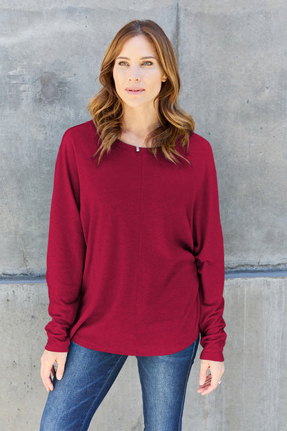 Double Take Full Size Round Neck Long Sleeve T-Shirt - Multiple Colors